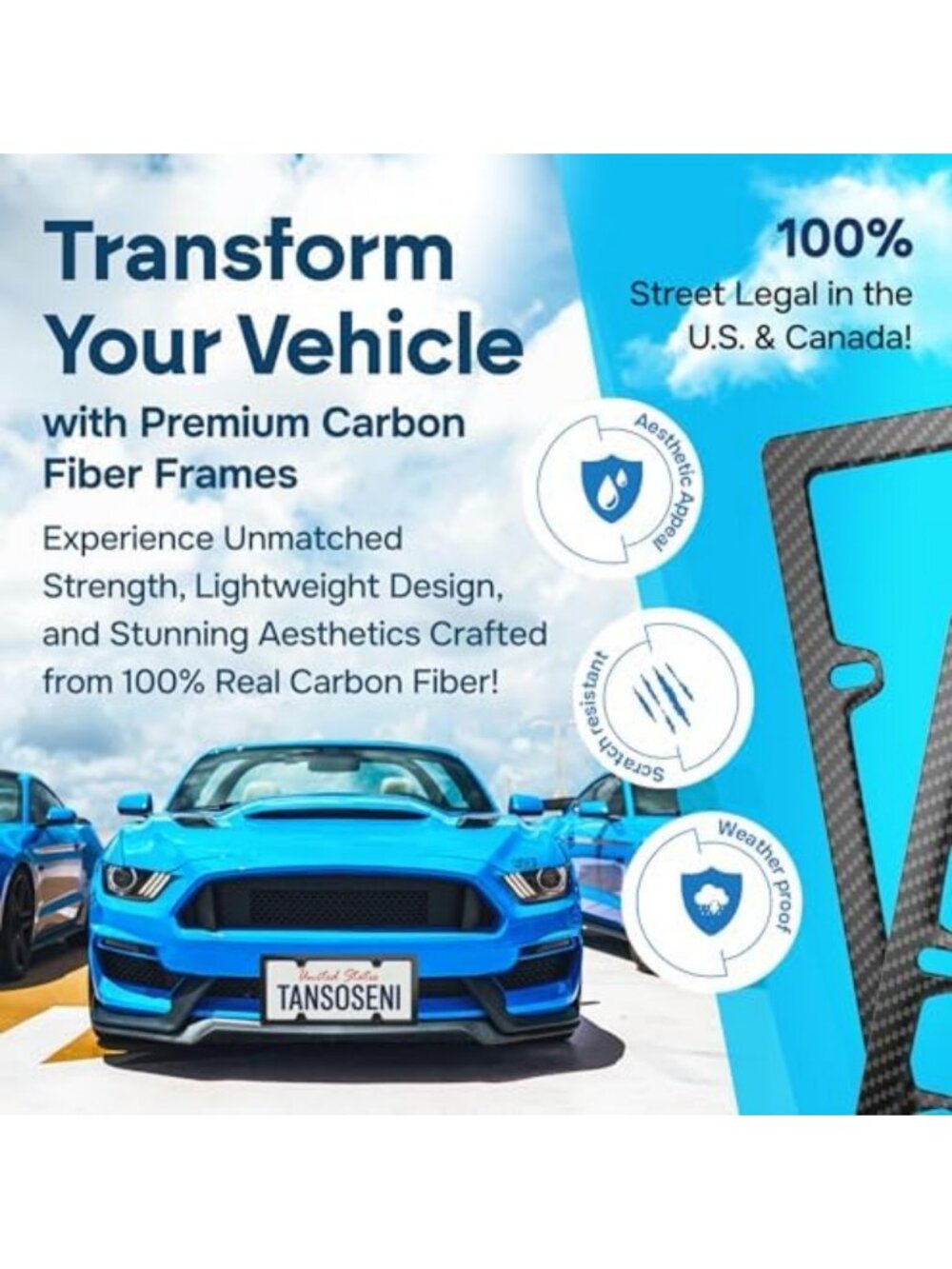 Lightweight Carbon Fiber License Plate Frame - Rust-Proof, Rattle-Proof - Picture 4 of 7